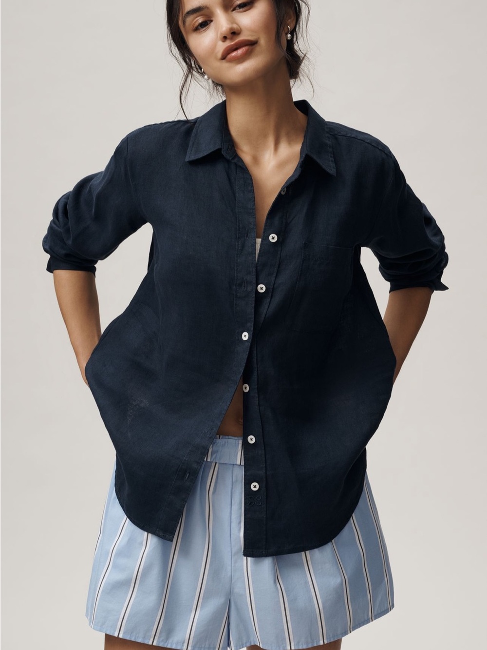 Anthropologie Maeve Kate 100% Linen Classic Buttondown Shirt